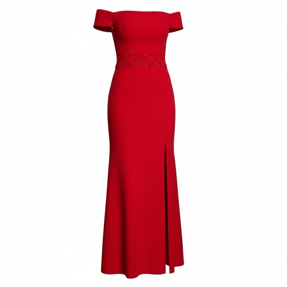 Sequin Hearts Jr's Sz 9 Red Off Shoulder Mermaid Prom Gown Elegant Formal Dress - Picture 2 of 14